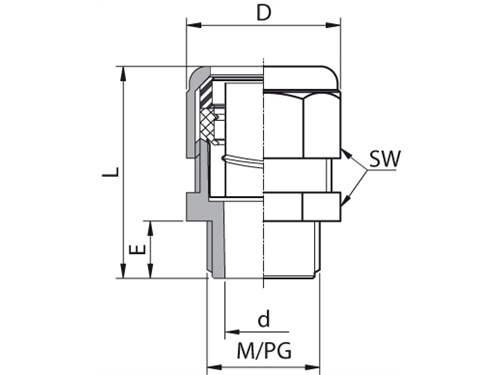 Konektor AU 159M, pre chráničky NORPLAST PVC 112, vonkajší závit M10x1, rozmer koncovky 10mm, IP54, -10°C/+110°C, poniklovaná mosadz